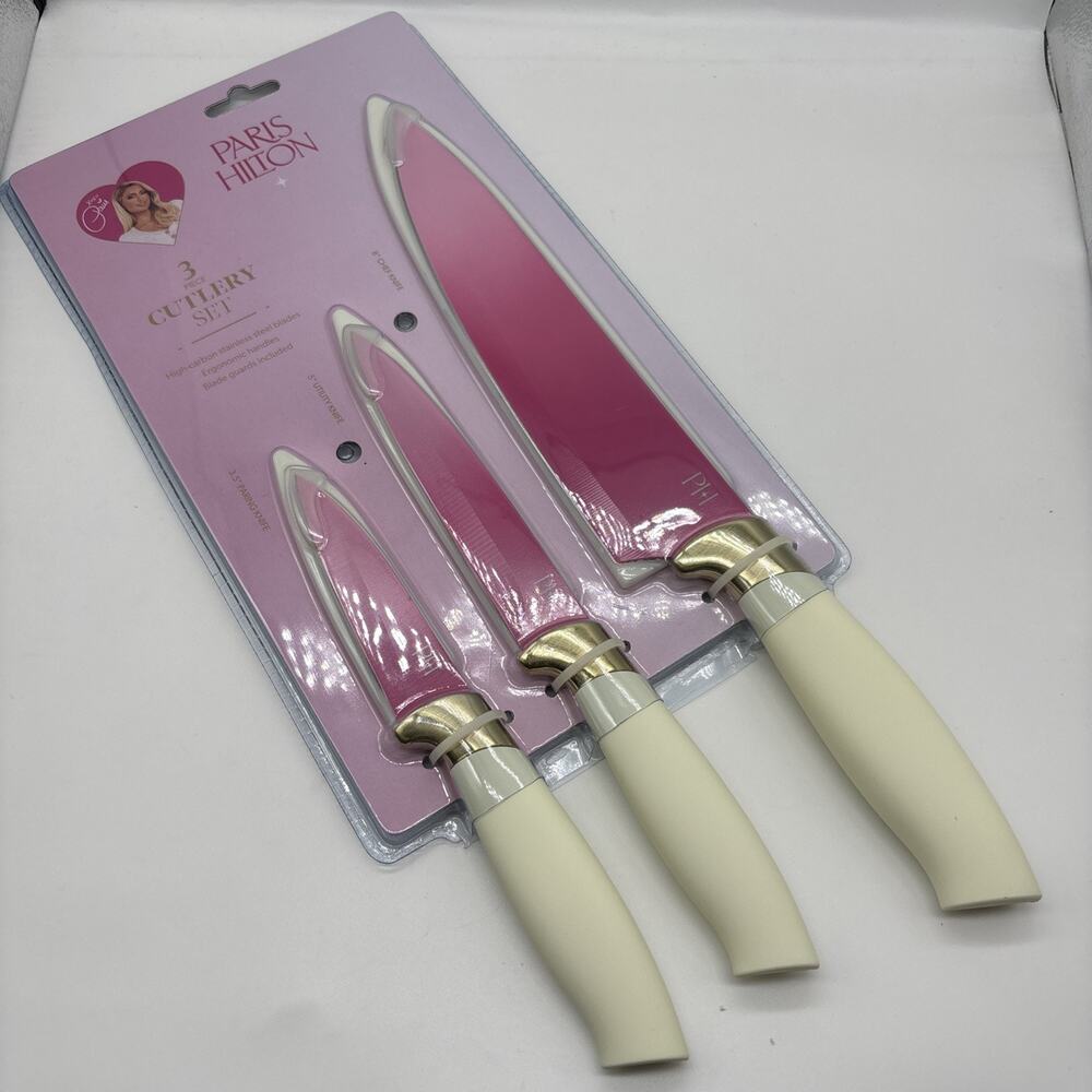 Paris Hilton 3 Piece Cutlery Set: Chef, Utility, Knife New ombré Kitchenware